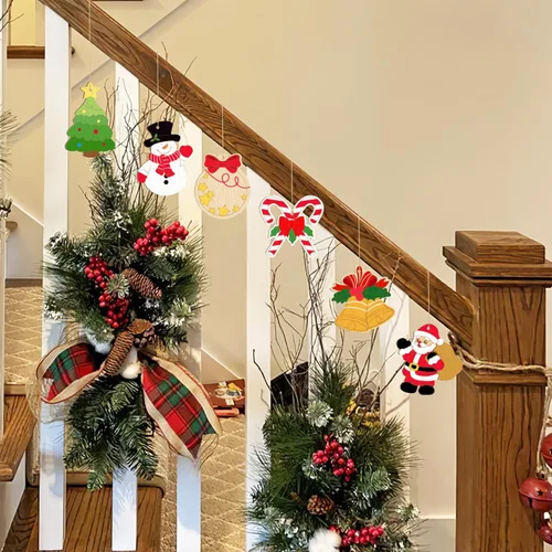 Vista 5 de 80 adornos navideños de madera para pintar, 8 estilos de bricolaje en blanco de madera sin terminar: reno, Papá Noel, bola de árbol de Navidad