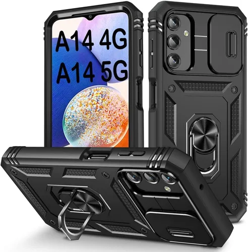 Vista 224 de PASNEW Funda militar para iPhone 13 Pro Max, cubierta de cámara deslizante y soporte de anillo de metal de 360°, carcasa rígida multicapa resistente