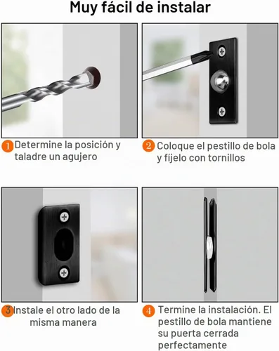 Vista 5 de Jiayi - Juego de 2 accesorios para puerta de armario, cierre de bola para puerta francesa, cierre de bola para la parte superior de la puerta
