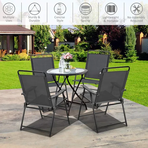 Vista 9 de S AFSTAR Juego de 4 sillas de patio plegables para exteriores, con reposabrazos curvados y respaldo alto, ideal para jardín, campamento, patio