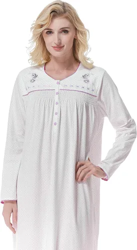 Vista 6 de Keyocean - Camisón para mujer, 100% algodón, suave, cálido, cómodo, ropa de dormir y descanso para otoño e invierno