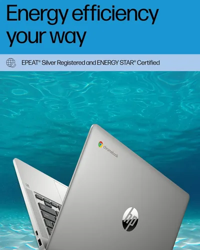 Vista 6 de HP Laptop Chromebook 14, Intel Celeron N4120, 4 GB de RAM, 64 GB eMMC, pantalla HD de 14 pulgadas, Chrome OS, diseño delgado, gráficos 4K, batería