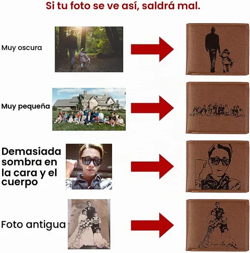 Vista 5 de Awofer Cartera de fotos grabada personalizada para hombre Marrón (Bright Brown)