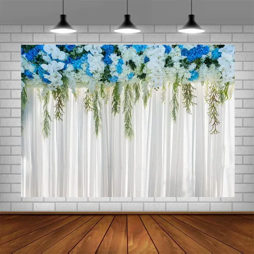 Vista 4 de Sendy Cortinas de fondo de pared de flores blancas de 10 x 7 pies para fiestas, fondo de fotografía, boda, despedida de soltera, baby shower