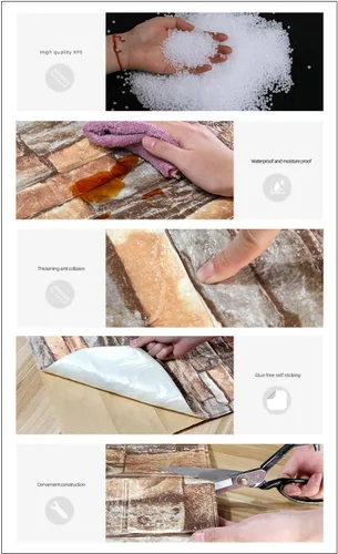 Vista 3 de ECYC Ltd Paneles de pared de espuma de ladrillo 3D de 13.78 x 30.31 x 0.18 pulgadas, paneles de papel tapiz de espuma autoadhesivos, calcomanías