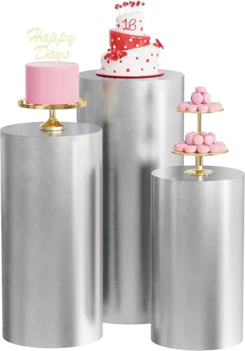 Vista 14 de Wokceer Fundas de soporte de cilindro de elastano para fiesta, 3 piezas, fundas de pedestal de cilindro, cubierta de pilar para fiesta de Beige