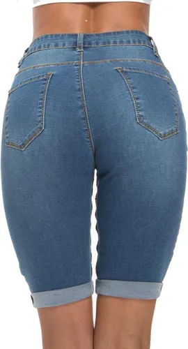 Vista 2 de Olrain - Pantalones cortos de mezclilla para mujer, de talle alto, desgastados y rasgados, de apariencia usada