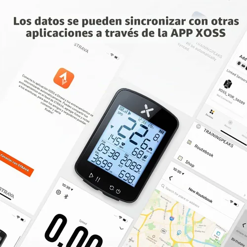 Vista 5 de XOSS G+ Gen2 - Computadora de bicicleta con GPS con soporte, velocímetro inalámbrico Bluetooth de 2.2 pulgadas, odómetro de bicicleta ANT+