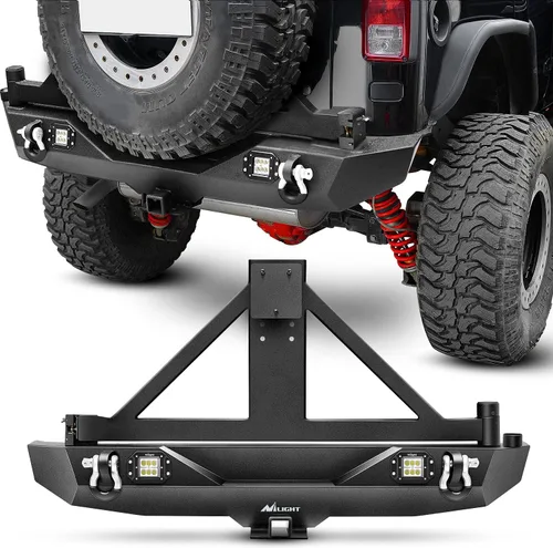 Vista 12 de Nilight - Parachoques delanteros compatibles con Jeep Wrangler JK/JKU de 2007, 2008, 2009, 2010, 2011, 2012, 2013, 2014, 2015, 2016, 2017 y 2018
