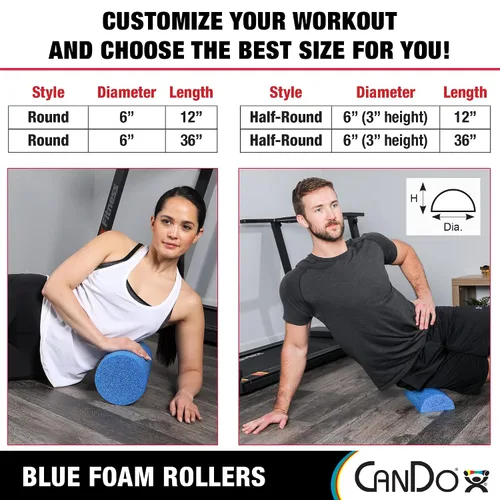 Vista 6 de CanDo Rodillos de espuma PE azules para fitness, ejercicio y restauración muscular, terapia de masaje, recuperación deportiva y terapia física