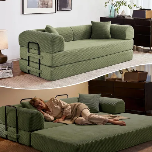 Vista 10 de Sofá cama convertible de 79 pulgadas, sofá futón sin hueso para sala de Marrón