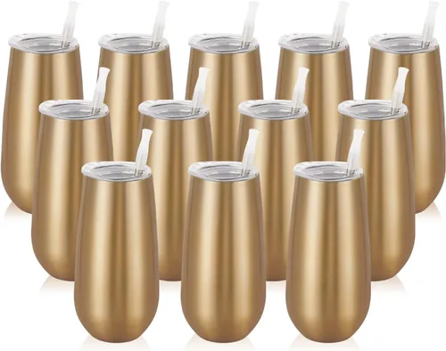 Vista 23 de Paquete de 2 vasos de champán sin tallo, vaso de flauta aislado de 6 onzas, vasos irrompibles de doble aislamiento para amigos, cumpleaños, Navidad