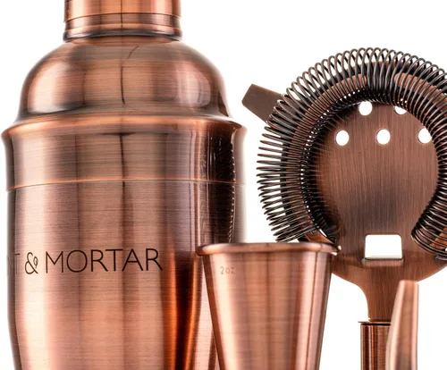 Vista 6 de Mint & Mortar Coctelera, kit de barman de 7 piezas con soporte, botella coctelera de Martini de 24 onzas, herramientas de barra de acero inoxidable