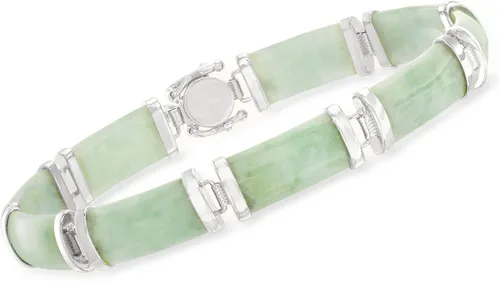 Vista 3 de Ross-Simons - Pulsera de buena fortuna de jade en plata de ley