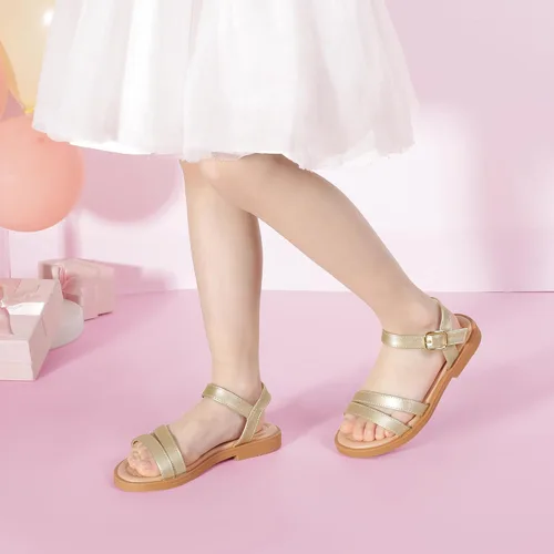 Vista 2 de PANDANINJIA Mona - Sandalias planas para niñas pequeñas y pequeñas para niños, bonitas sandalias de vestir con punta abierta, zapatos de verano