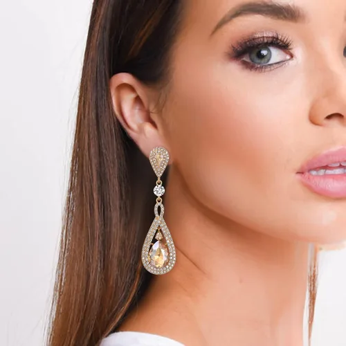 Vista 2 de EleQueen Aretes largos de cristal austriaco en forma de lágrima para novias, aretes colgantes de araña Art Deco para mujeres de graduación