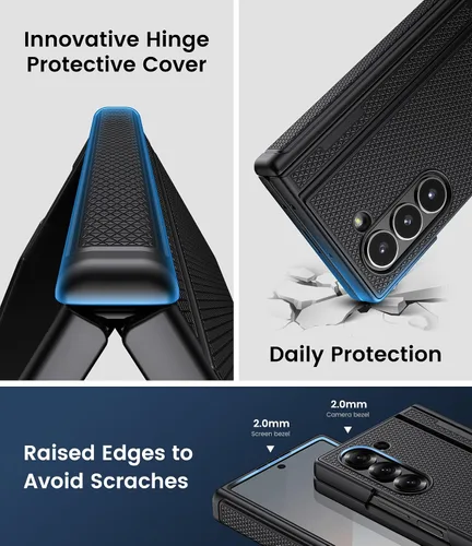 Vista 5 de BXYJY Funda para Samsung Galaxy Z Fold 6 con función atril, protector de pantalla frontal y protección de bisagra, ajuste delgado, resistente, duro