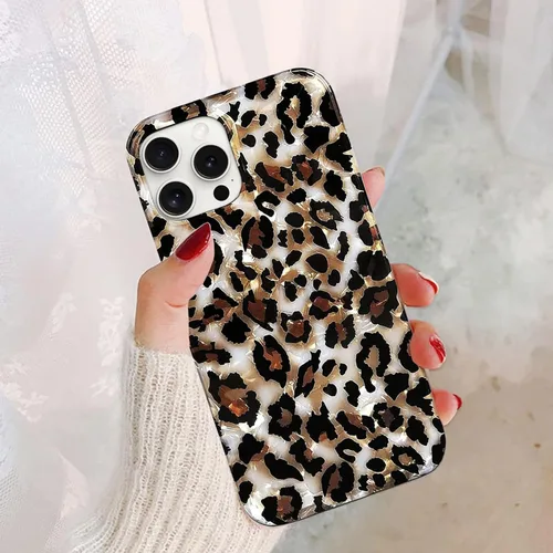 Vista 3 de J.west - Funda compatible con iPhone 15 Pro de 6.1 pulgadas, diseño elegante, translúcido, brillante, con estampado de leopardo y guepardo, diseño