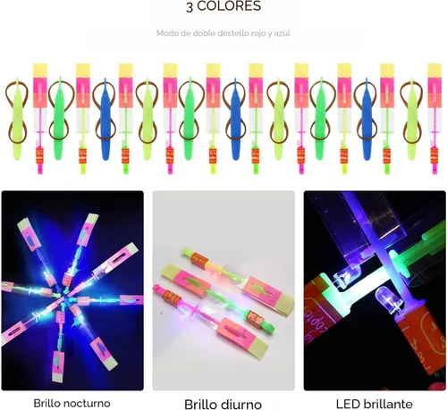 Vista 5 de lpvoqpth Juego de 25 juegos de LED voladores, 25 tirachinas + 25 helicópteros brillantes, 50 piezas, juguete volador para exteriores, suministros