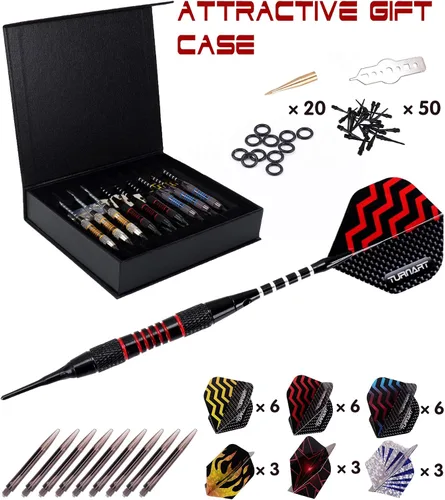Vista 3 de Dardos de punta de plástico – Juego de dardos profesionales de punta suave para diana electrónica 12 piezas 0.63 oz con 50 puntas adicionales, 24