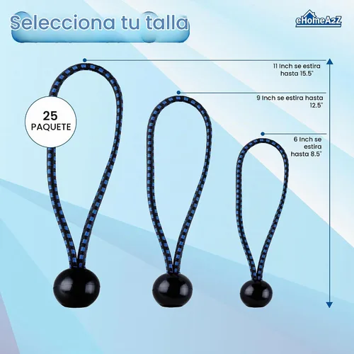 Vista 7 de Paquete de 25 cuerdas elásticas de bolas elásticas de 6 pulgadas de diámetro para toldo, red, postes, jardín, herramientas, cables, cable resistente