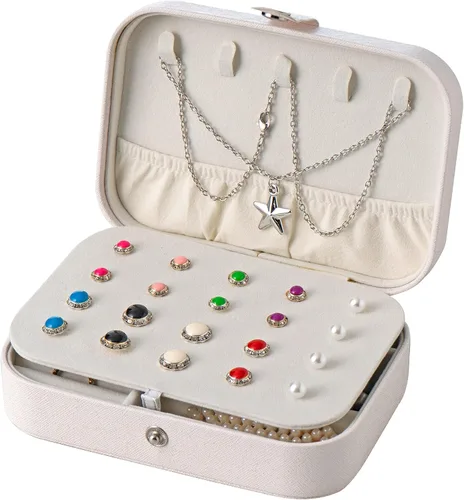 Vista 9 de Hivory Estuche organizador de joyas de viaje, soporte para collares, anillos y aretes, caja pequeña, cajas de joyería compactas para mujeres y niñas
