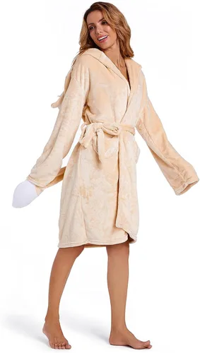 Vista 2 de OLAOLA Fennec Fox Bathrobes Plush Robes with Hood Flannel Animal Bath Robe Soft Bath Robe for Women Men Adult Gifts