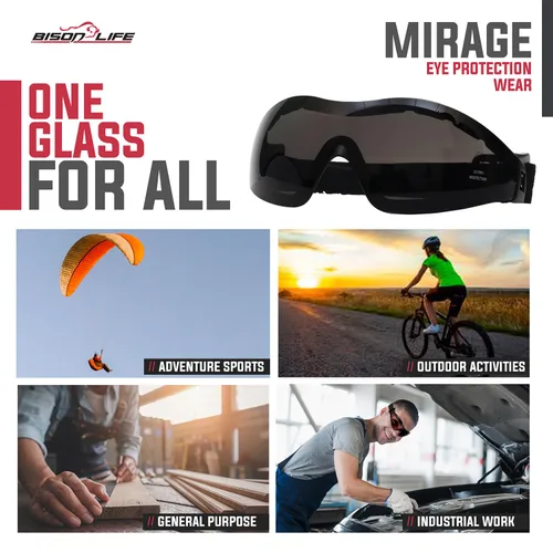 Vista 8 de BISON LIFE Gafas de seguridad Mirage con lente negra, ANSI Z87.1, paquete de 1