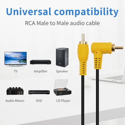 Vista 3 de Duttek Cable RCA de ángulo recto de 5 pies/4.9 ft, estéreo de 90 grados macho a macho con puerto chapado en oro 4K para amplificadores, cine