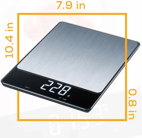 Vista 7 de Beurer KS34 - Báscula digital de cocina, báscula precisa para alimentos y gramos, capacidad de 33 libras, plataforma de pesaje XL para preparación