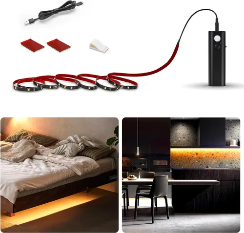 Vista 12 de WOBANE Tira de luz recargable con sensor de movimiento, luces LED para armario, escalera, despensa, armario, cama, casillero, 2700 K, blanco cálido