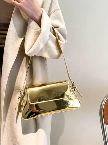 Vista 8 de Bolso hobo para mujer, de charol, de color plateado brillante, bolso de hombro Y2K, bolso de hombro para fiesta 2023