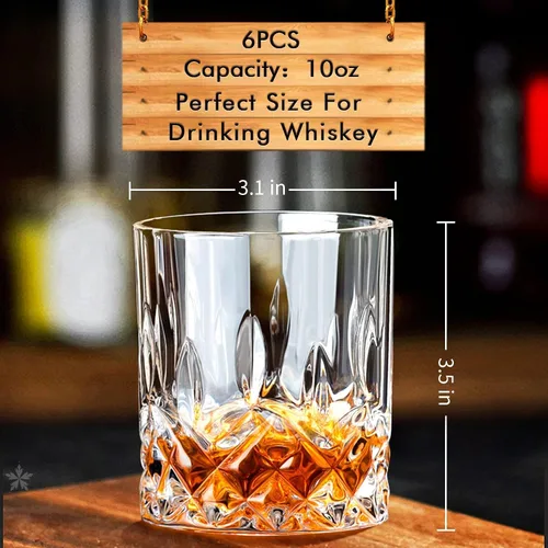 Vista 2 de Vasos de whisky Old Fashioned de 10 onzas, juego de 6 vasos de whisky de borbón, vasos para beber para coñac, cóctel, ron bourbon, brandy bar