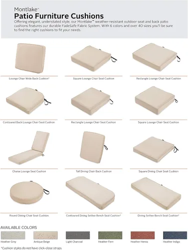Vista 7 de Classic Accessories Montlake FadeSafe - Cojín para sillas de patio resistente al agua, 44 x 20 x 3 pulgadas, color beige antiguo, juego de cojines
