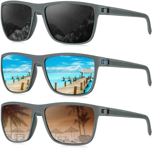 Vista 9 de KALIYADI Gafas de sol polarizadas para hombre, gafas de sol ligeras con protección UV para conducir, pescar y jugar golf (3 unidades) Negro