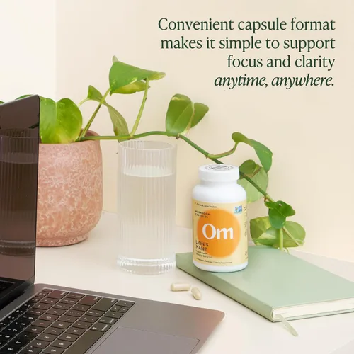 Vista 6 de Om Mushroom Superfood Suplemento de superalimento de cápsulas de hongos melena de león de 90 unidades, 30 días, cuerpo de fruta y micelio nootrópico