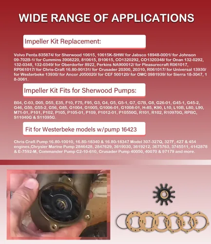 Vista 7 de Kit de reparación de impulsor de bomba de agua Reemplazo para Sherwood 10615K-SHW para Volvo Penta 835874 Impulsor de bomba de enfriamiento