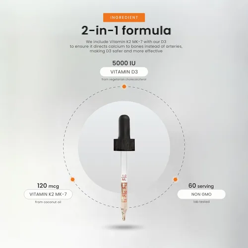 Vista 4 de NutraChamps Gotas de vitamina D3 K2, vitamina líquida D3 5000 UI y K2 D3 con MK7, gotas de vitamina D para niños, huesos, salud cardíaca e