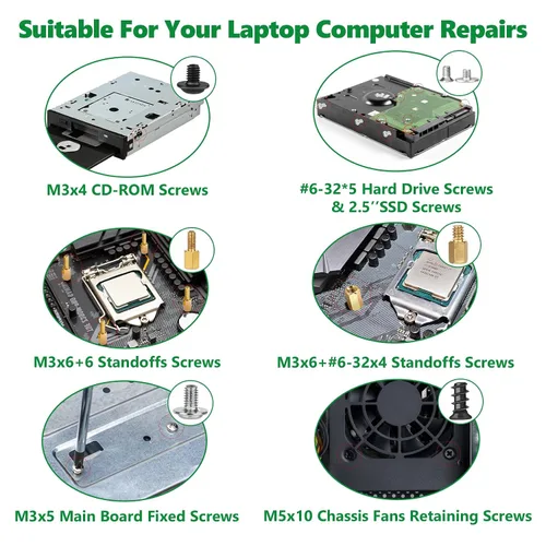 Vista 6 de 165 piezas de kit de tornillos para computadora para reparación de laptop y PC - Tornillos PCIe NVMe M.2, tuercas de separación, kit de tornillos