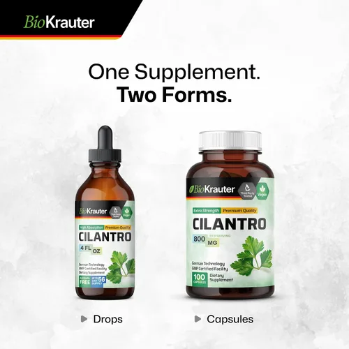 Vista 8 de BIO KRAUTER® Cilantro for Detox Cleanse - Cápsulas veganas de cilantro (polvo de hoja de cilantro) 800 mg por porción - Suplemento natural