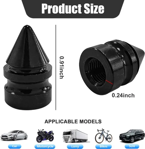 Vista 2 de Ziciner 4 piezas de tapas de válvula de neumático para automóvil, accesorios de aleación de aluminio con puntas, cubiertas de válvula de rueda