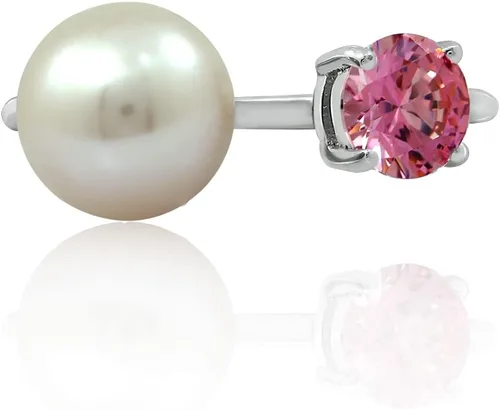 Vista 6 de Tienda Essentials Platinum Plated Sterling Silver Infinite Elements Cubic Zirconia Freshwater Pearl Ring (previously Tienda Collection)