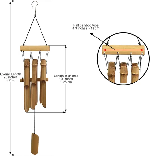 Vista 4 de Carillón de viento de bambú para exteriores, 6 pequeños tubos de campana de bambú para decoración del hogar al aire libre o interior, sonido