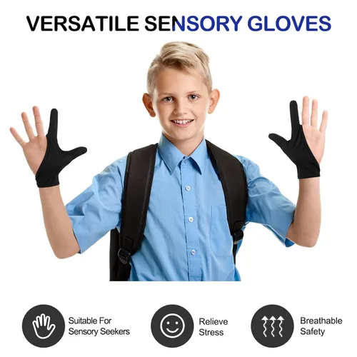 Vista 3 de Jiuguva 4 guantes protectores para chupar el pulgar para niños, guantes masticables transpirables para mayores de 12 años (negro, azul)