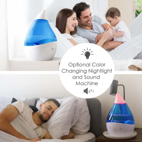 Vista 5 de Crane Humidificador ultrasónico de niebla fría 4 en 1 Drop 2.0 con máquina de sonido, luz nocturna, bandeja de aroma, relleno superior de 1 galón
