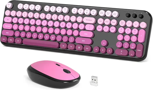 Vista 24 de Dilter Combo de teclado y mouse inalámbricos, teclado retro con teclas redondas, ergonómico de tamaño completo, ideal para PC con Windows, hogar