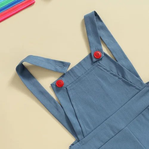 Vista 5 de Conjunto de camiseta de manga larga a rayas y pantalones con tirantes para niños pequeños