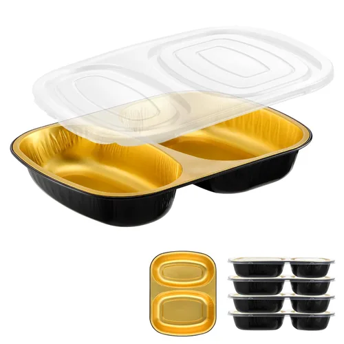 Vista 10 de Bandejas ovaladas de papel de aluminio con tapas a presión (paquete de 5) Recipiente reutilizable de servicio pesado 2 veces más grueso de 25