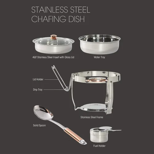 Vista 2 de Denmark Tools for Cooks Celebrations Cookware Collection - Juego de 8 platos redondos de acero inoxidable de 4 cuartos de galón con tapa de vidrio