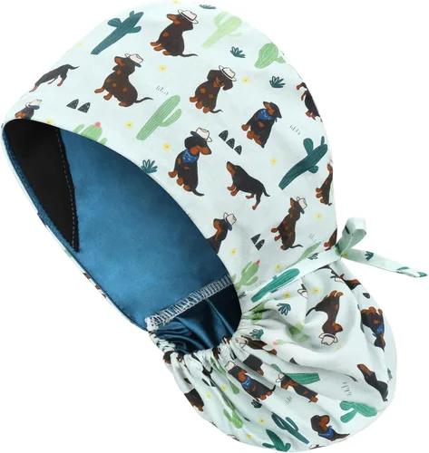 Vista 38 de QBA Gorra de trabajo ajustable con botón, gorro forrado de satén, gorro de trabajo de algodón, banda elástica para atar en la espalda, unisex